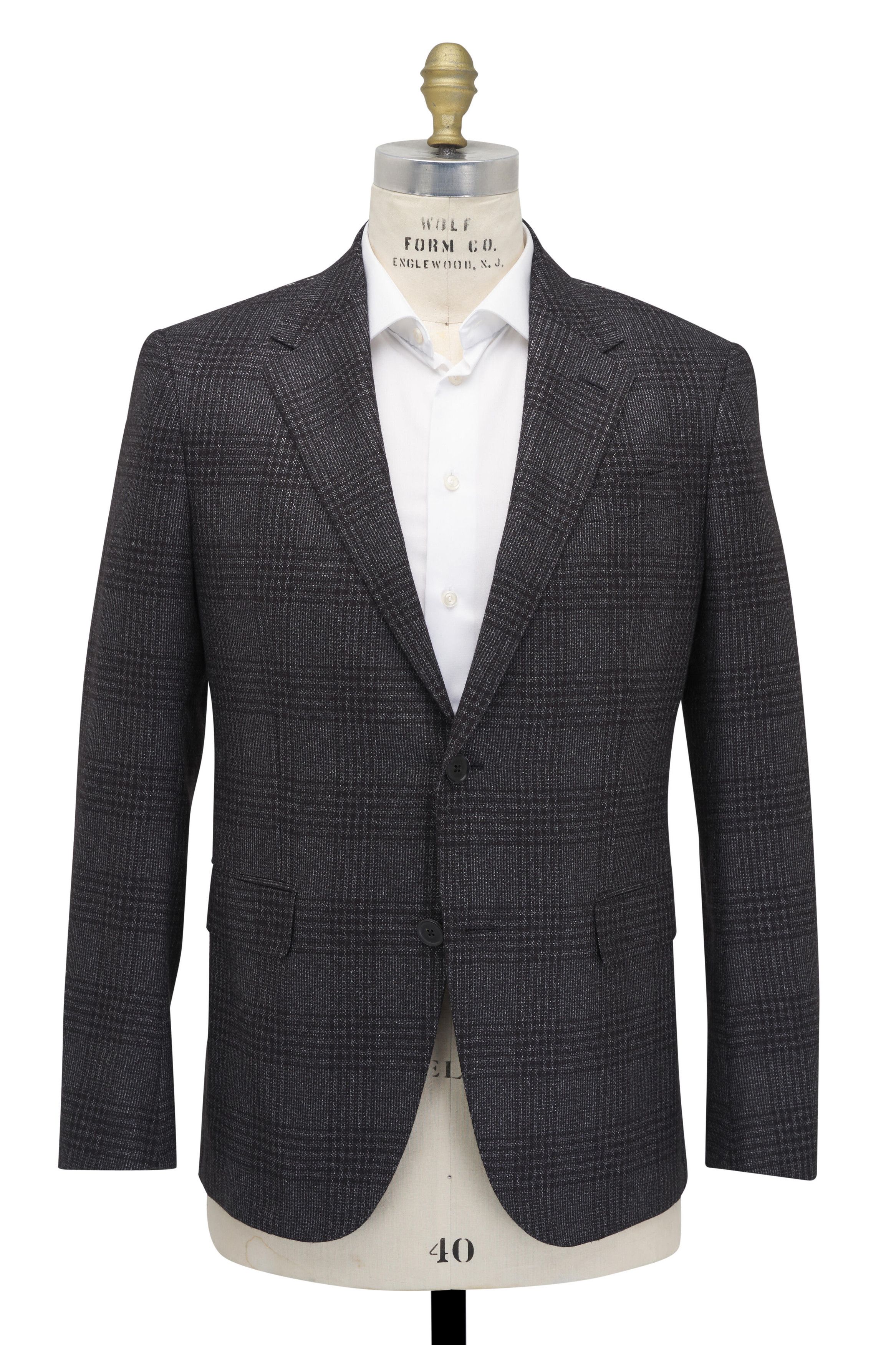 Z Zegna o1mtch0225 Tonal Plaid Sportcoat in Black/White Size US L / EU 52-54 / 3 - 1 Thumbnail