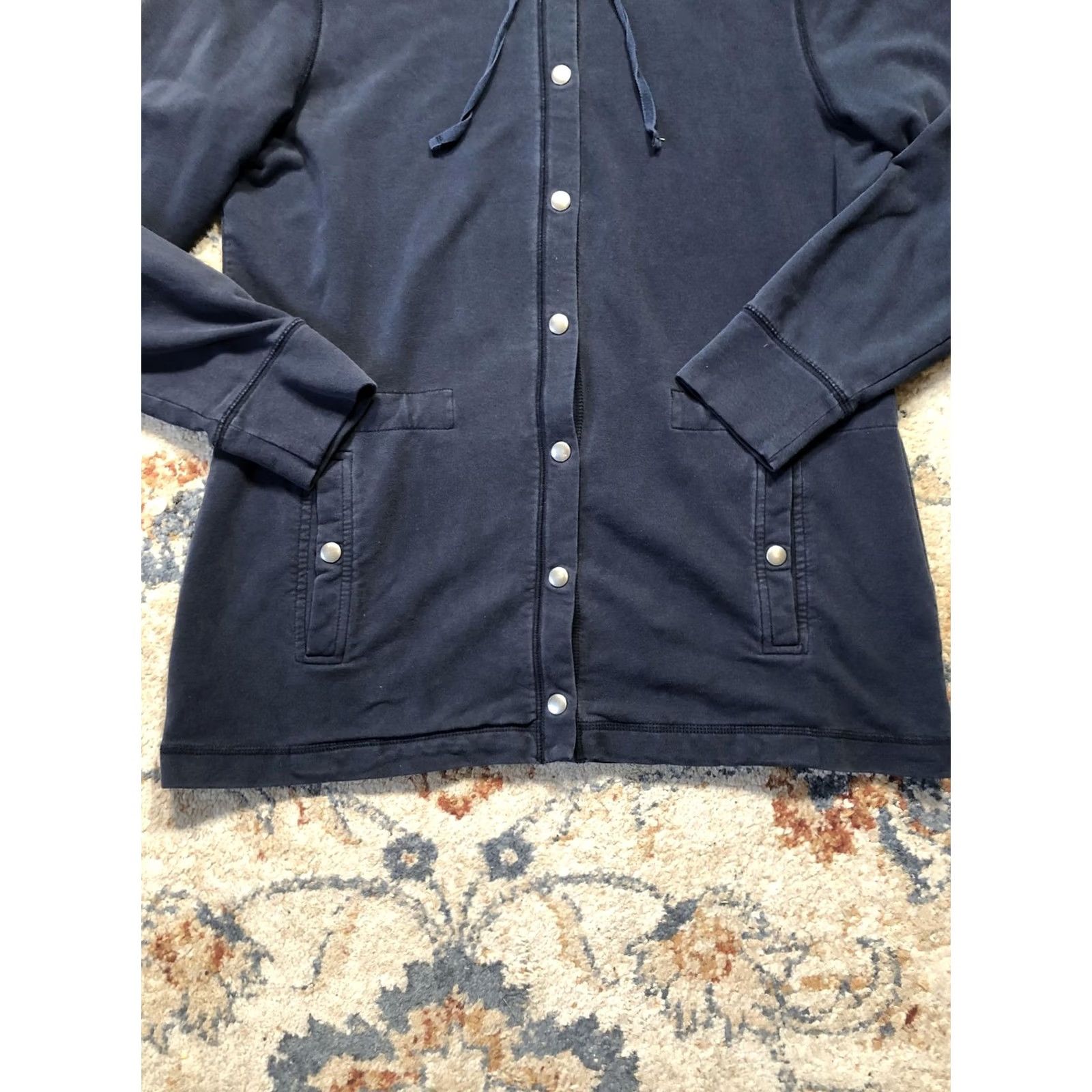 Vintage LL Bean Jacket Womens Medium Navy Blue Snap Front Hooded Long Cotton Blend Coat Size M / US 6-8 / IT 42-44 - 5 Thumbnail