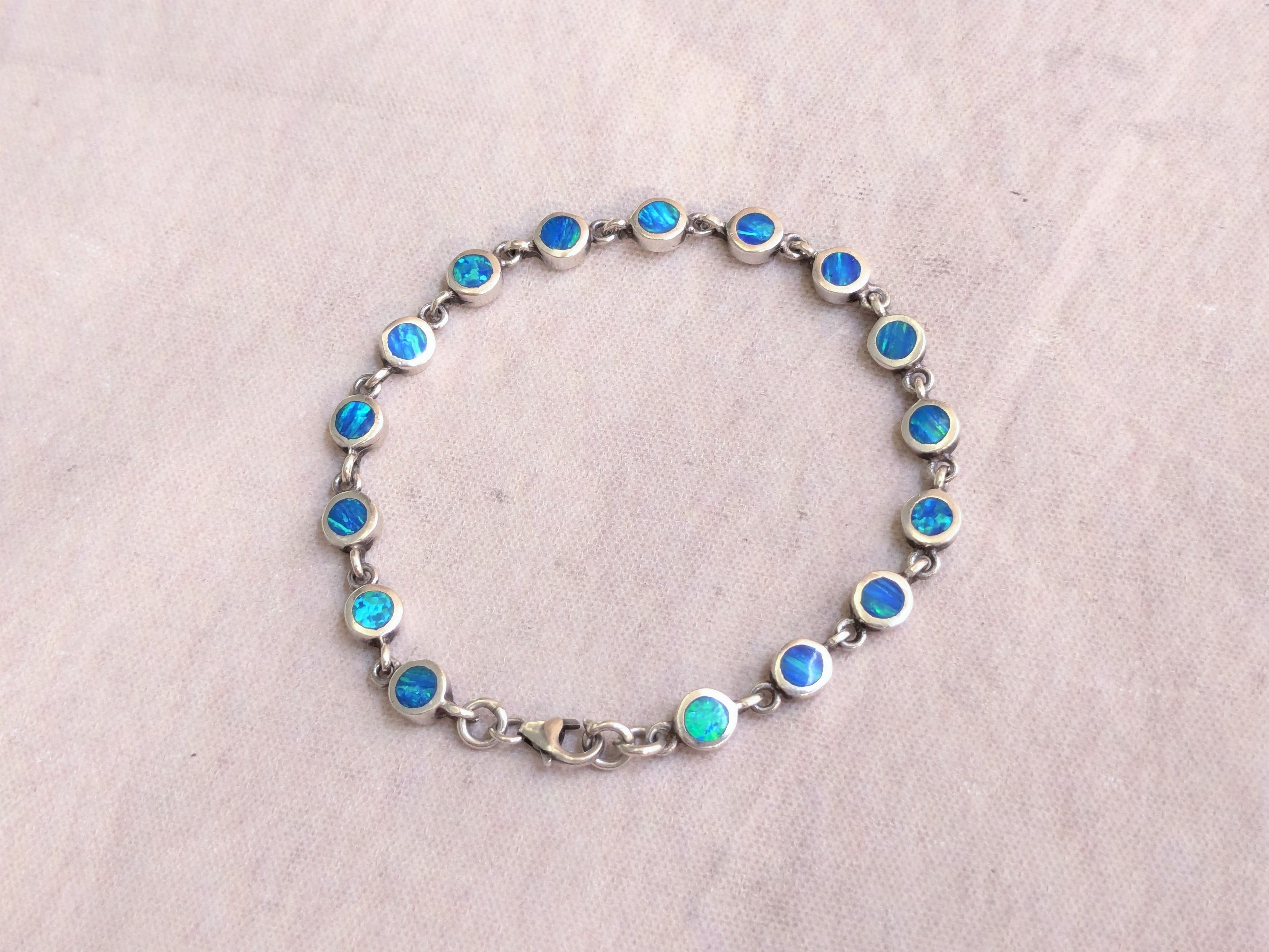 Sterling Silver Sterling Silver Tennis Bracelet Blue Fire Opal 7" Size ONE SIZE - 4 Thumbnail