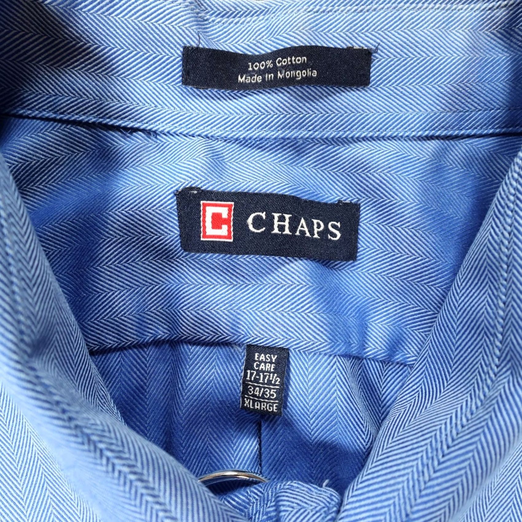 Chaps Chaps Shirt Mens XL Blue Herringbone Long Sleeve Button Down Excellent Size US XXL / EU 58 / 5 - 7 Thumbnail