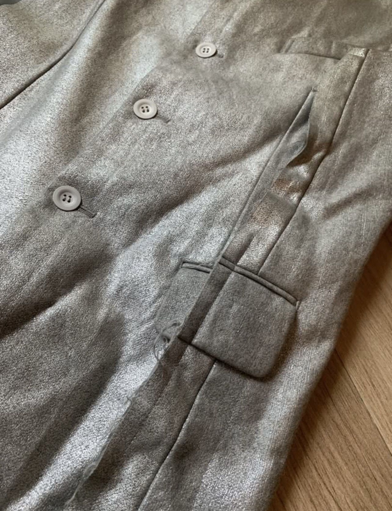 Comme des Garcons 🔥 Comme des Garçons 1994 AW Runway Silver Cutout Blazer Size 36S - 3 Thumbnail