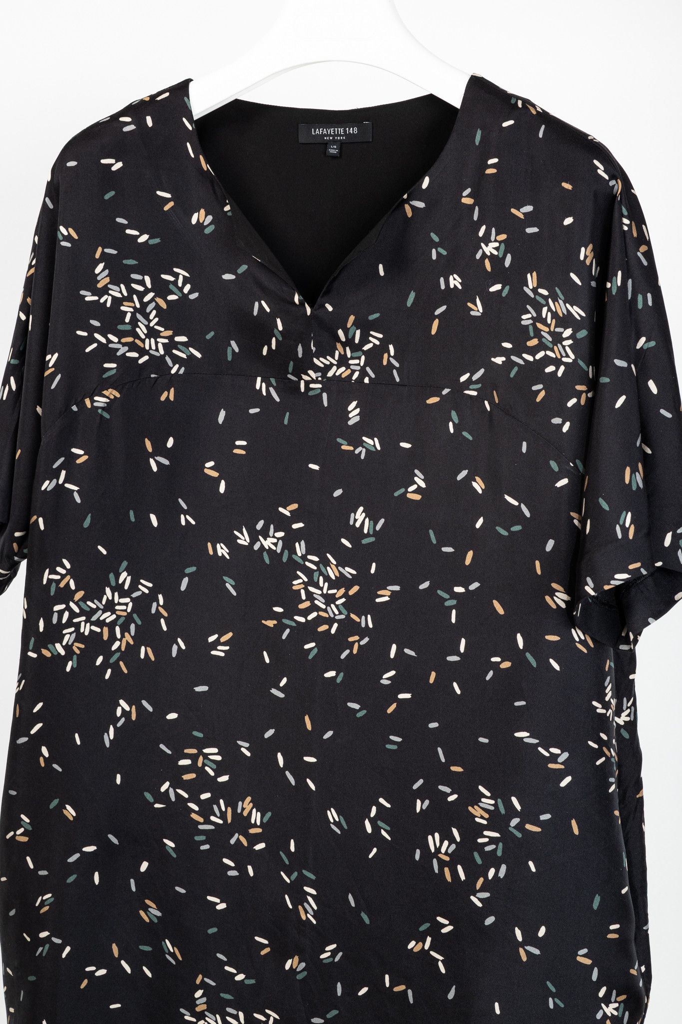 Lafayette 148 Lafayette 148 Thoren Black Silk Sprinkles-Print Shift Dress Size L / US 10 / IT 46 - 3 Thumbnail