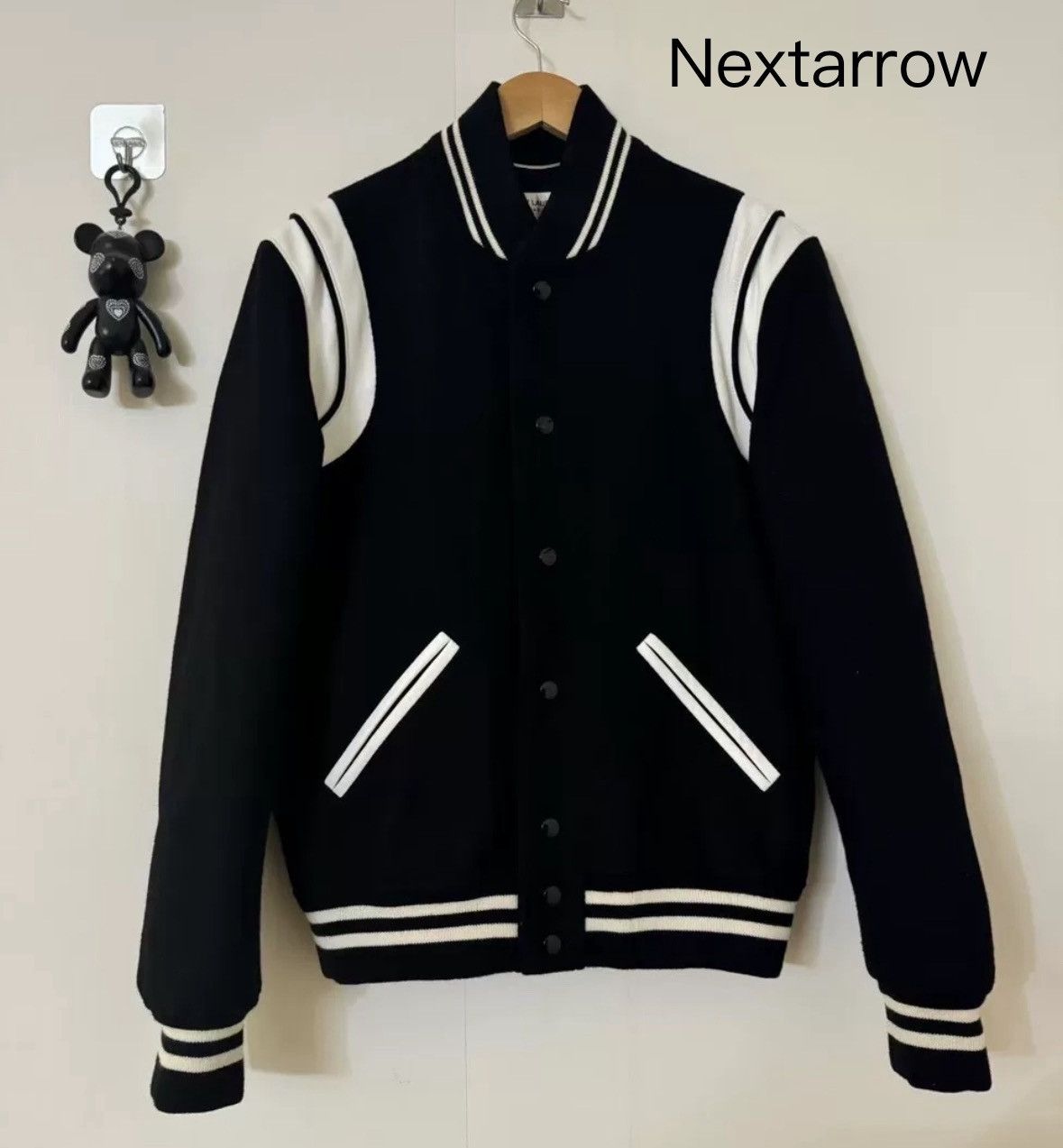 Saint Laurent Paris × Yves Saint Laurent Saint Laurent SLP black and white Teddy baseball jacket Size US S / EU 44-46 / 1 - 1 Thumbnail