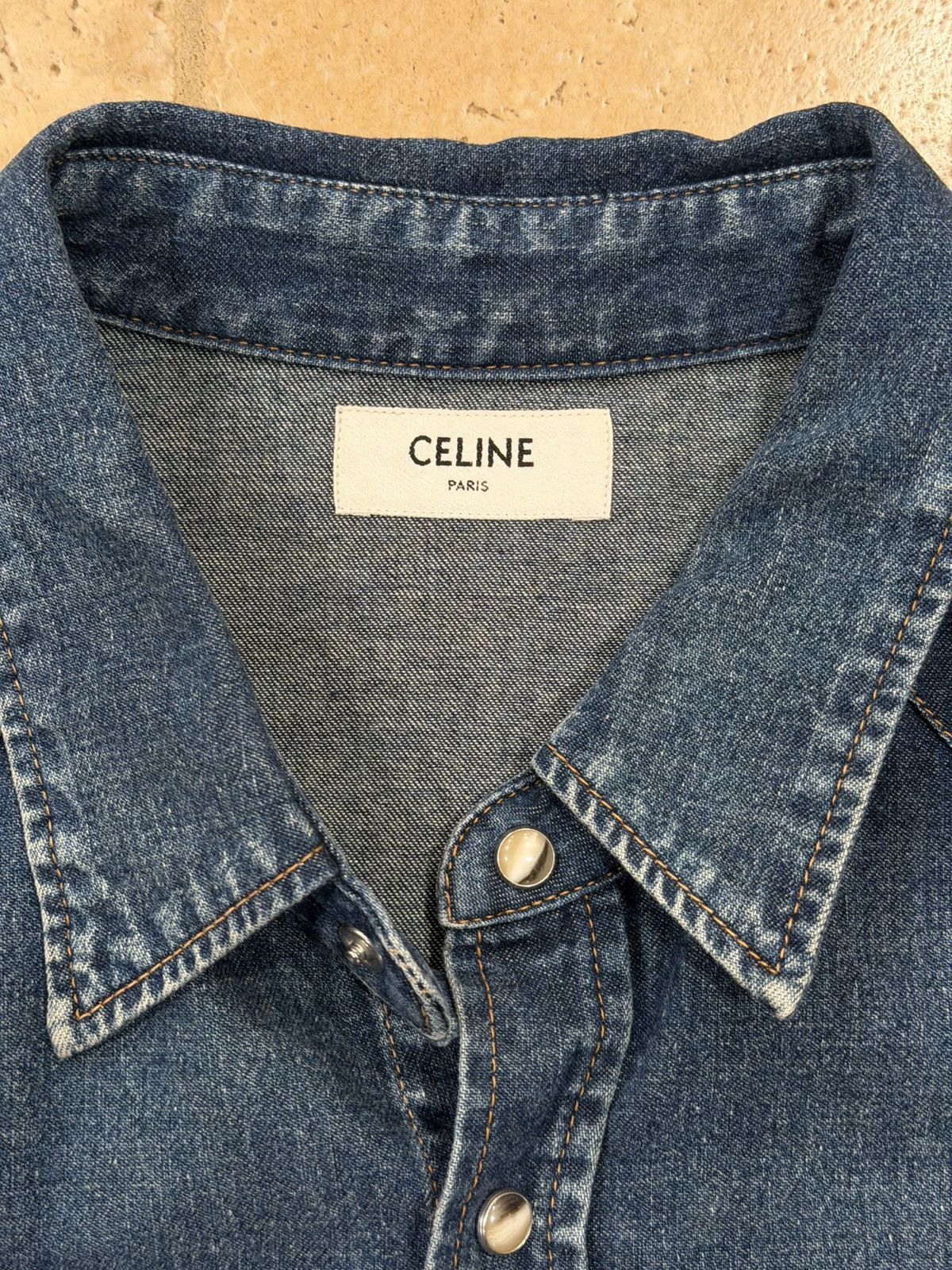 Celine Celine x Hedi Western Stone Wash Blue Denim Button Up Shirt Size US XXL / EU 58 / 5 - 11 Thumbnail