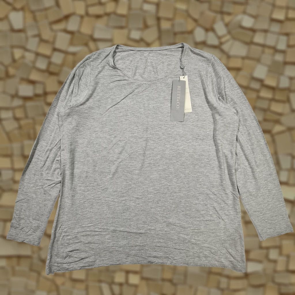 CO Betty & CO Womens T Shirt Grey XL Long Sleeve Round Neck Pullover Casual Travel Regular Fit 96% Visco​se 4% Elastane Machine Washable Size XL / US 12-14 / IT 48-50 - 1 Thumbnail