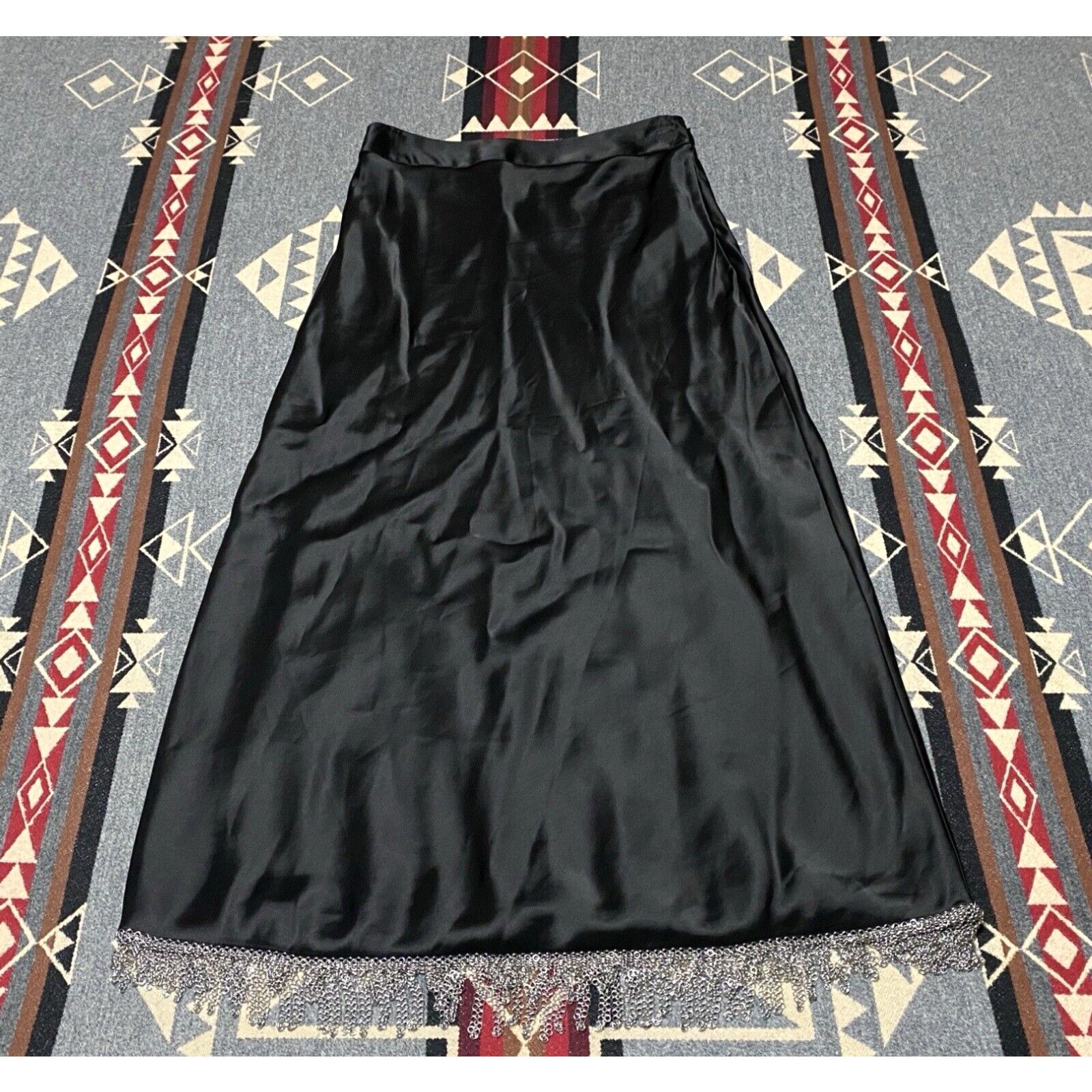 image of Alexander Wang Women's Size 4 Black Embellished Aline Midi Skirt Tassels T60 in White
