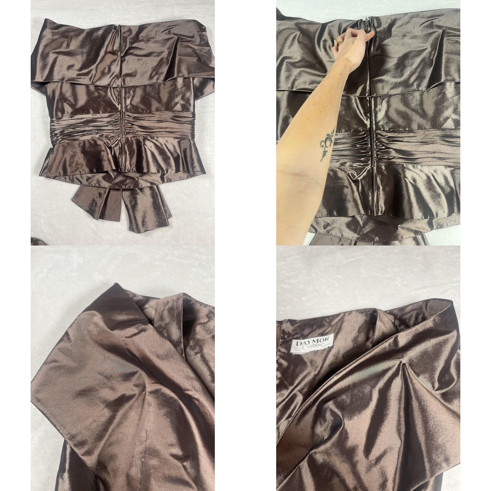 Vintage VINTAGE? No. Satin Formal 2 Piece Set Womens Medium Brown Top Skirt Rhinestone Belted Maxi Size M / US 6-8 / IT 42-44 - 8 Thumbnail