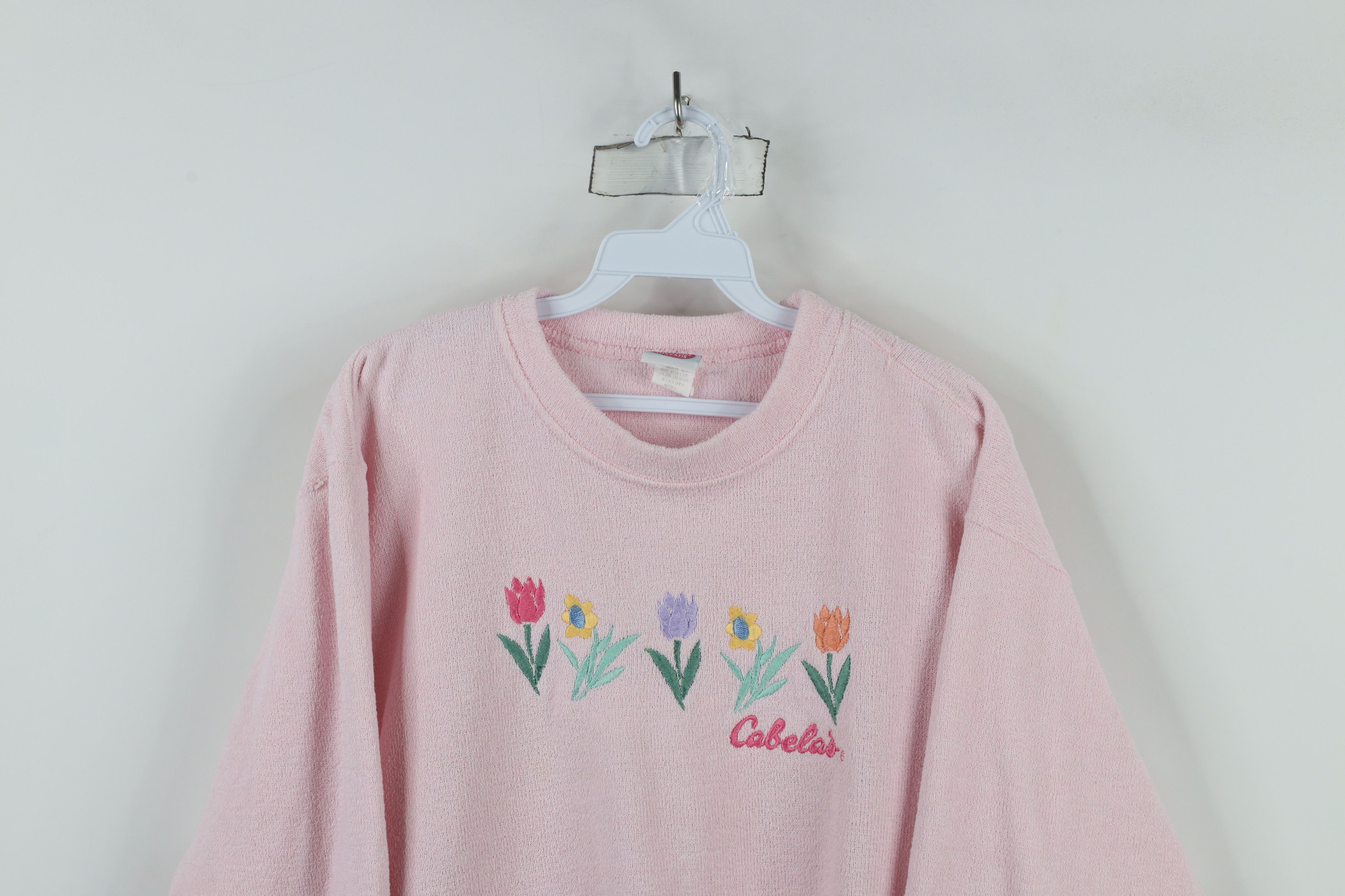 Cabelas × Vintage Vintage 90s Cabelas Flower Terry Cloth Sweatshirt Pink Size M / US 6-8 / IT 42-44 - 2 Thumbnail
