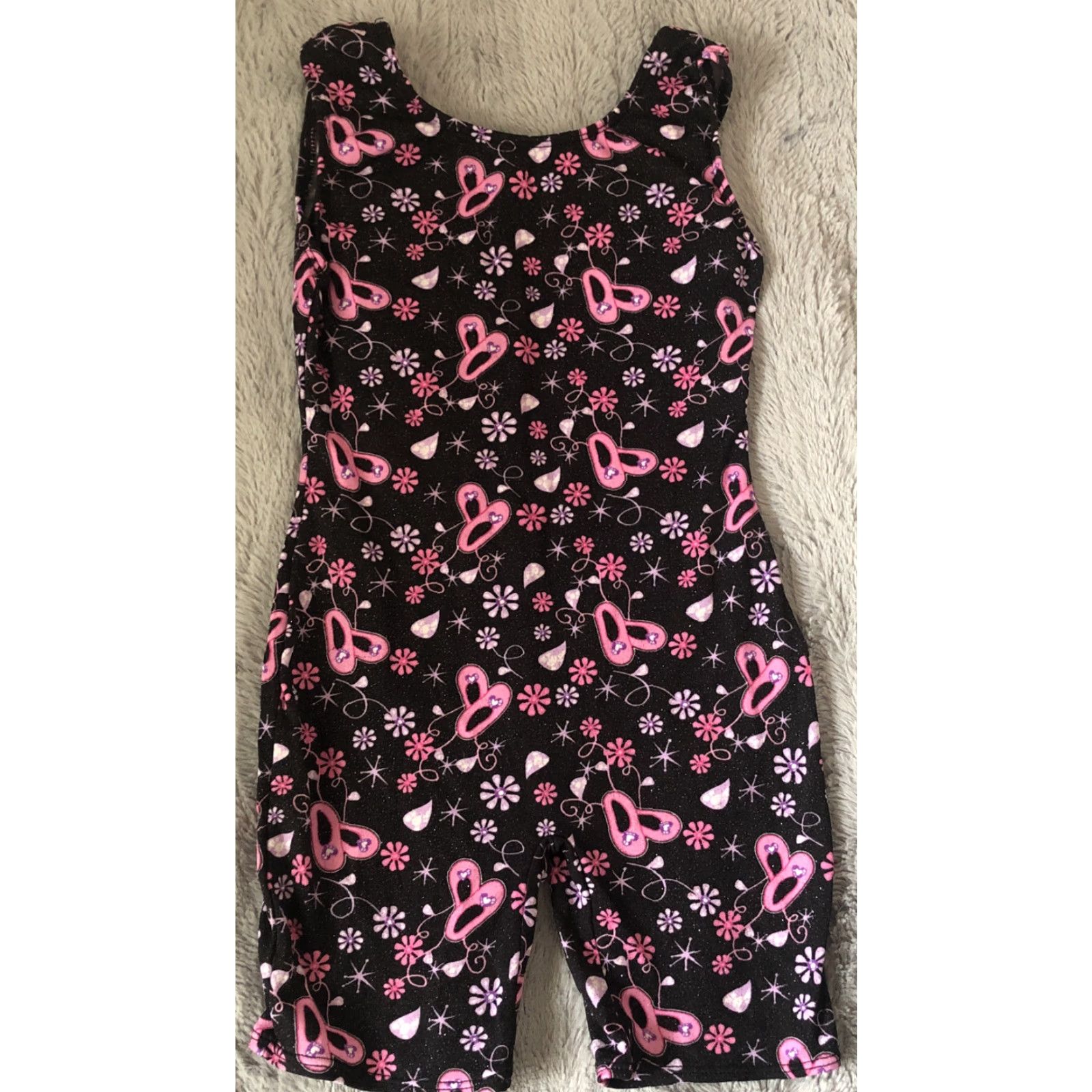 Vintage Girls Moret Dance Unitard Black Pink Sparkles Floral Ballet Slippers Size S 6/7 Womens Girls Size ONE SIZE - 2 Thumbnail