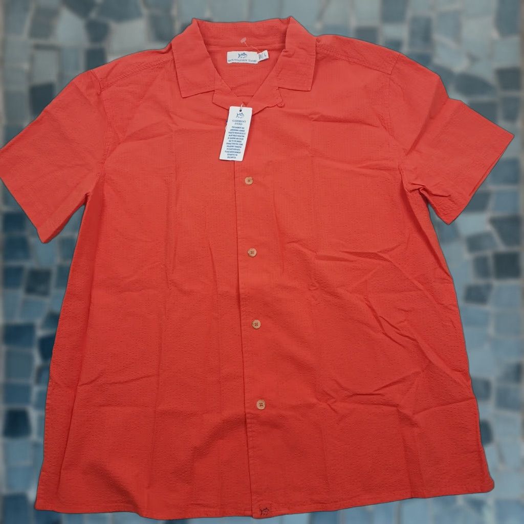VINTAGE? (No) Southern Tide Shirt Mens Large Red Seersucker Button Up Short Sleeve NWT