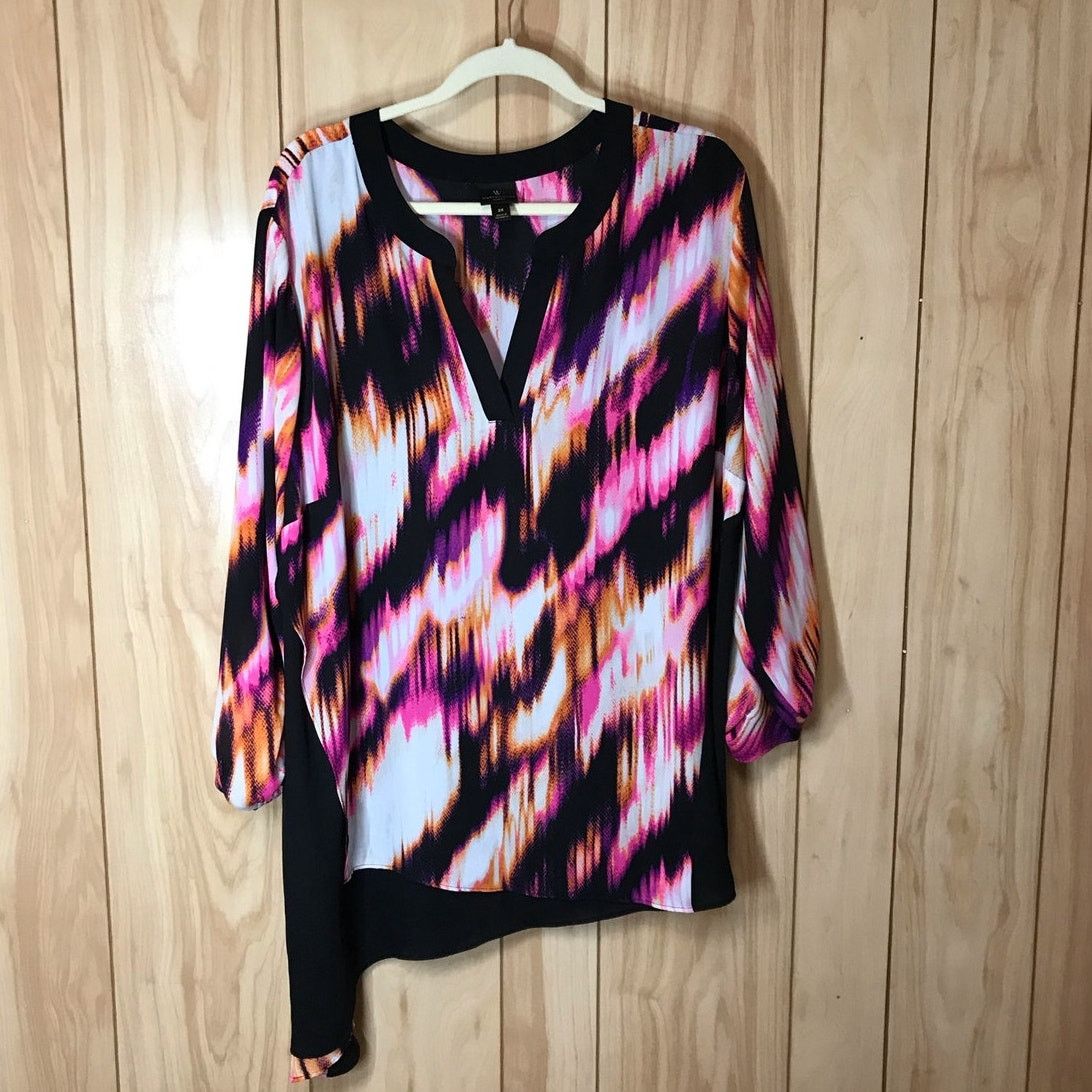 Worthington Worthington Abstract V-Neck Adjustable 3/4 Sleeve Blouse 3X Size 3XL / US 20-22 - 1 Thumbnail