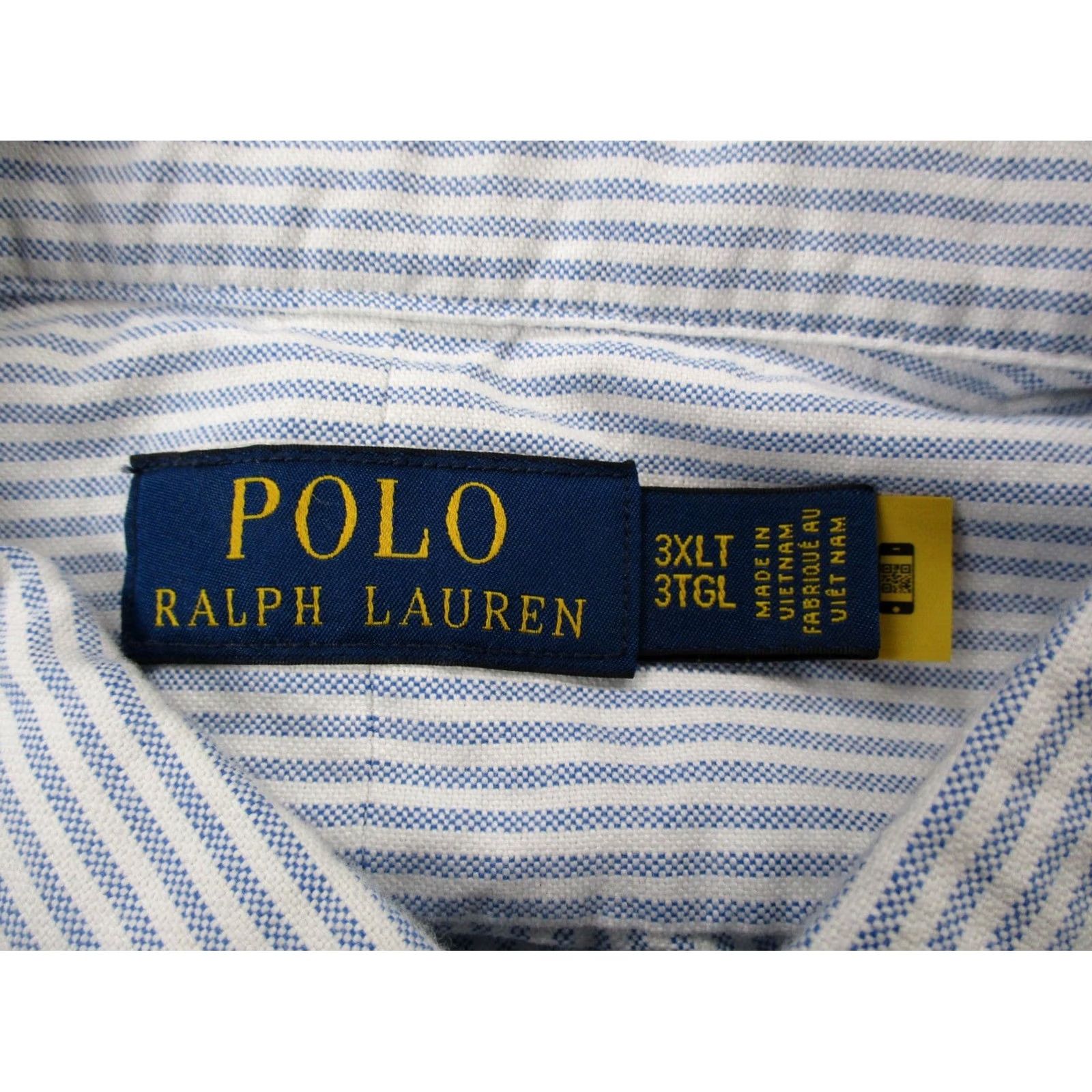 Polo Ralph Lauren Polo Ralph Lauren Polo Shirt Mens 3XLT White Blue Striped Golf Business Dress Preppy Polo Shirt Men 3XLT White Blue Striped Rainbow Theme) Size 48R - 7 Thumbnail