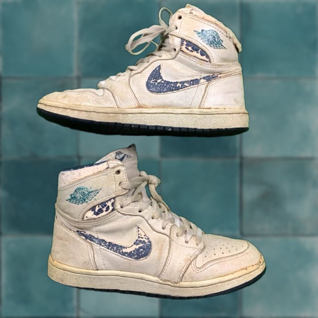 Nike Air Jordan 1 OG 1985 Metallic Blue Chicago Rare Vintage 85 8 Bred Royal Sneaker Men Blue 1985 Nike Air Mens