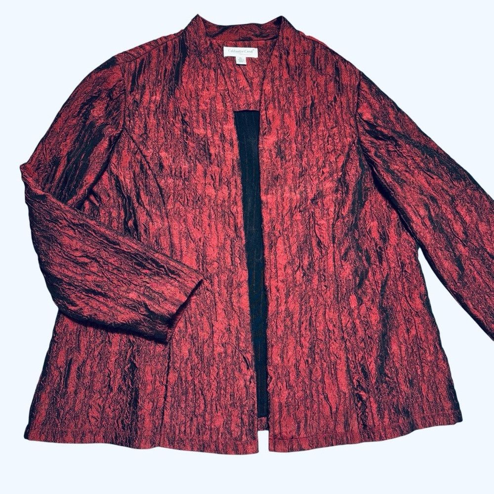 Coldwater Creek Coldwater Creek Red Crinkle Open Front Jacket Size L Petite Size L / US 10 / IT 46 - 4 Thumbnail