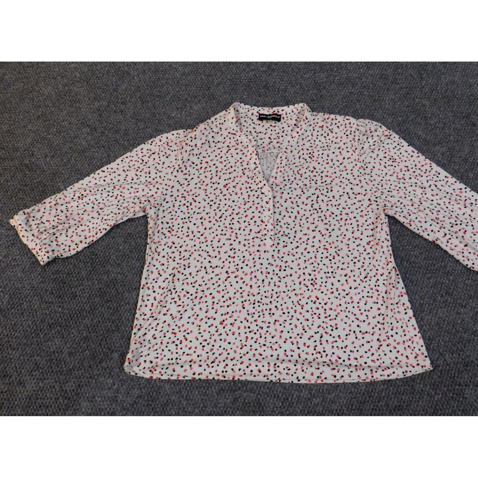 Karl Lagerfeld Karl Lagerfeld Blouse Women Top M White Dots Knit V-Neck Button Pullover Casual Size M / US 6-8 / IT 42-44 - 4 Thumbnail