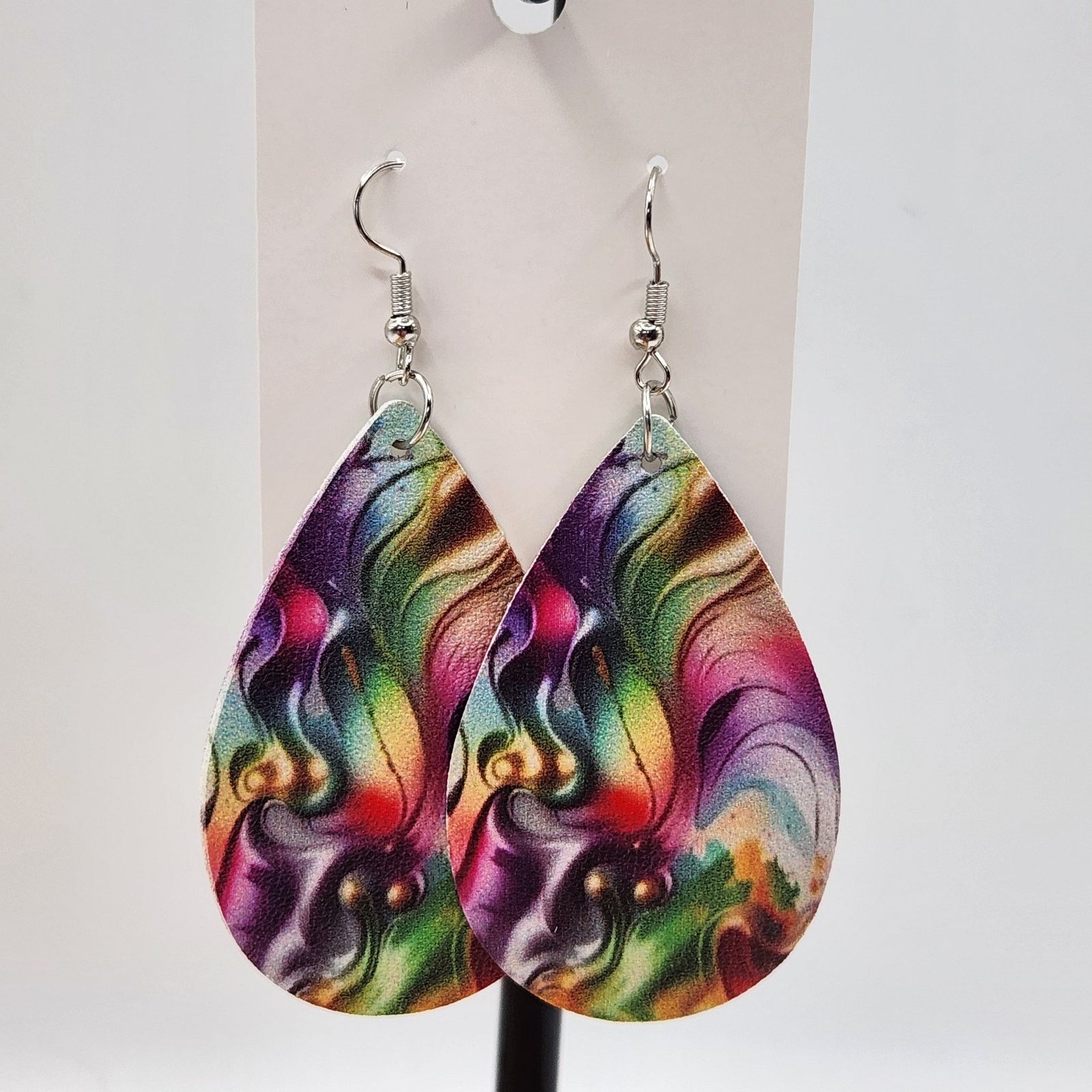Other Floral Wave Faux Leather Teardrop Earrings Purple & Pink New Size ONE SIZE - 1 Thumbnail