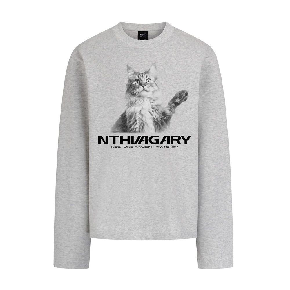 Vintage Men's loose retro anime cat print long-sleeved T-shirt Size US M / EU 48-50 / 2 - 1 Thumbnail
