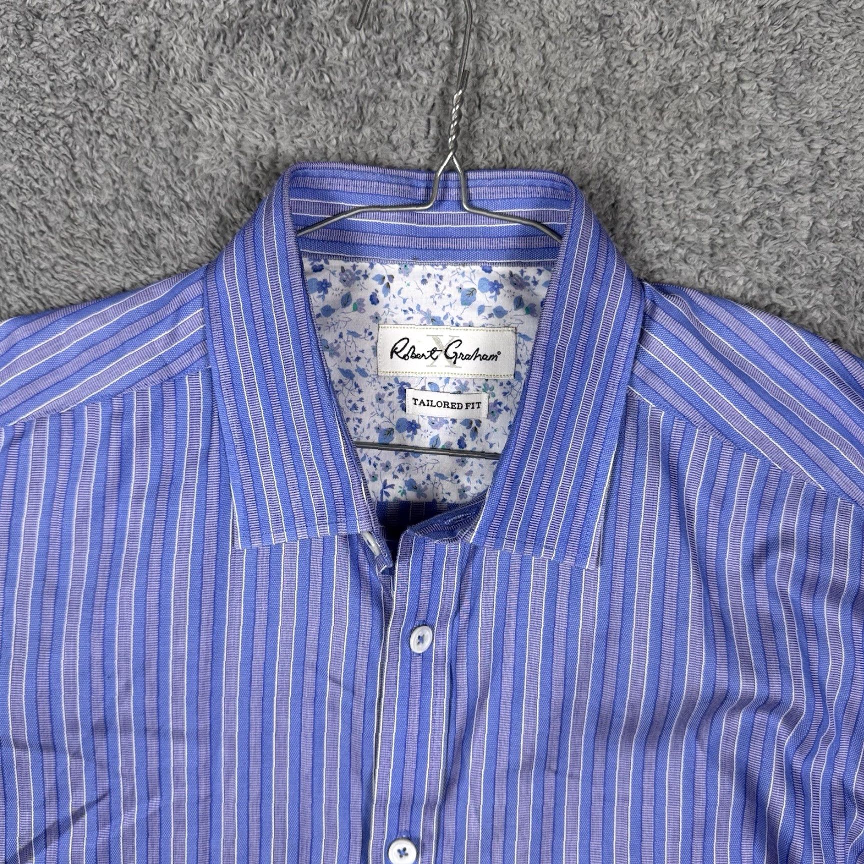 Robert Graham Robert Graham X Dress Shirt Mens 16 Steel Blue Striped Cotton Preppy Slim Tailored Fit Professional Casual Dress Shirt Mens Size 42R - 4 Thumbnail