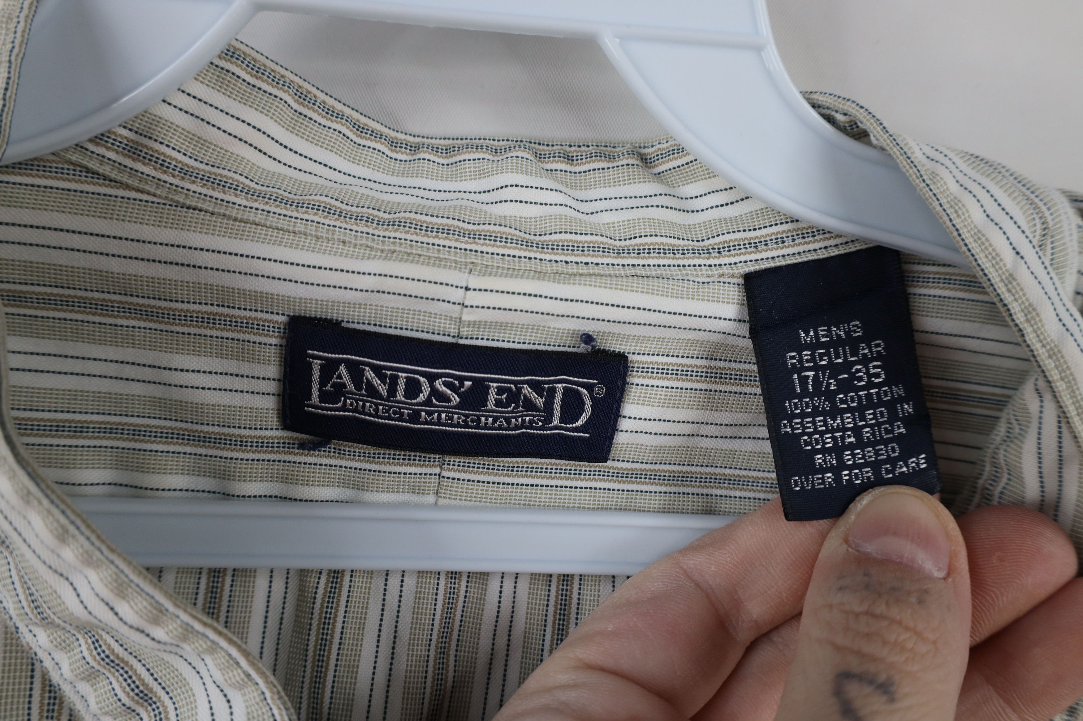 Lands' End × Vintage Vintage 90s Lands End Band Collar Button Shirt Cotton Size US L / EU 52-54 / 3 - 10 Thumbnail