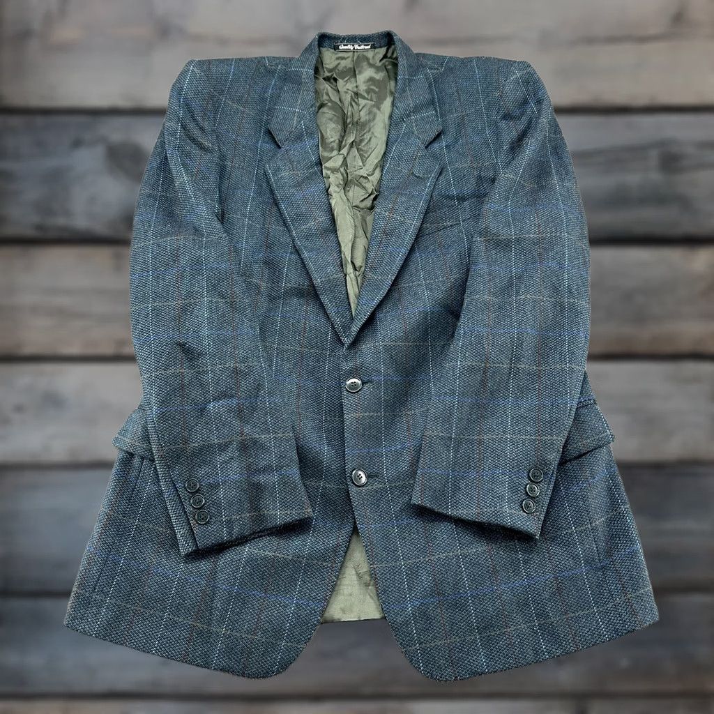 Vintage VINTAGE Calvino Vitale Blazer Mens 42/52 Blue Wool Tweed 2 Piece Notch Lapel 90s USA Sports Blazer Mens Size 52R - 1 Thumbnail