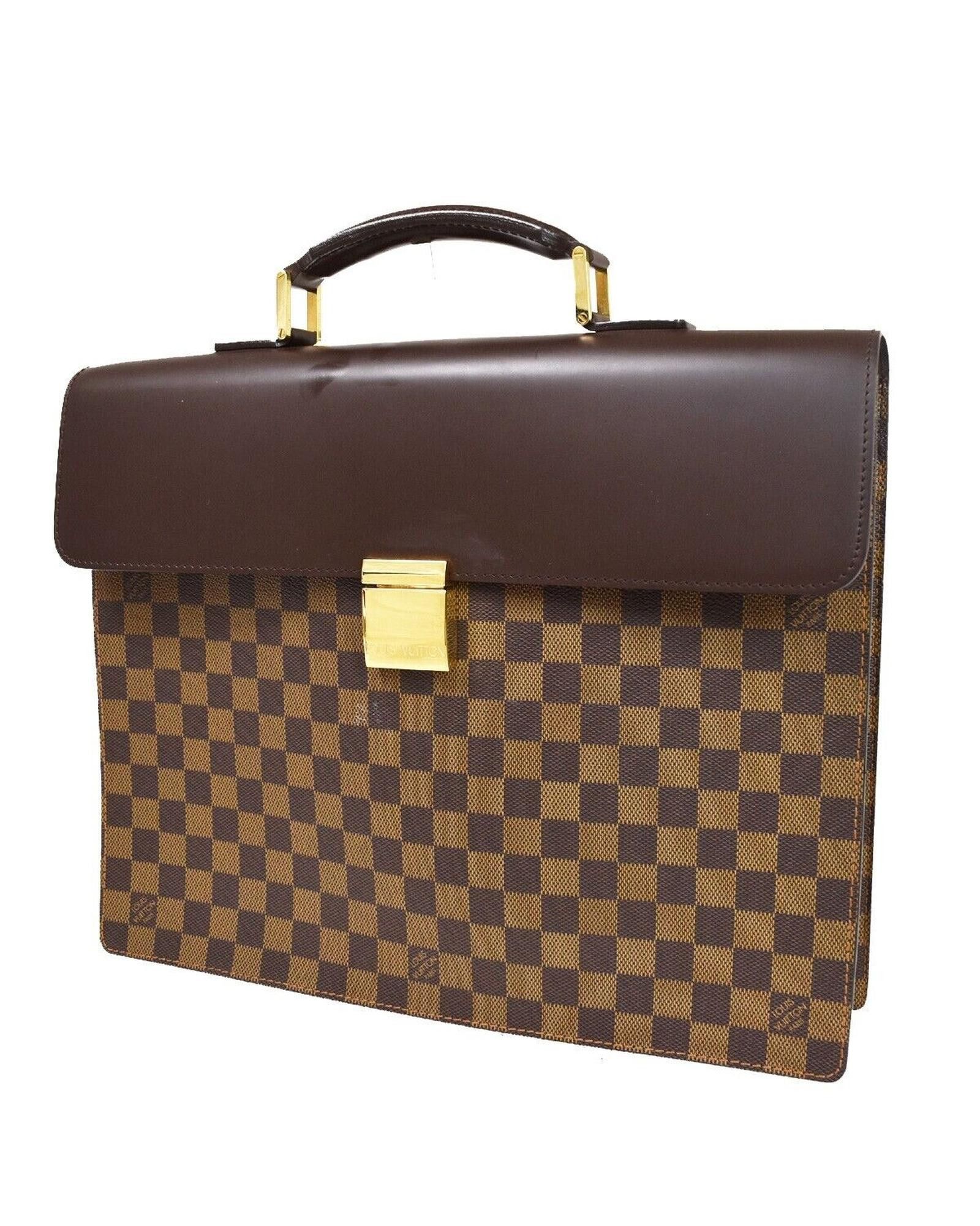 image of Louis Vuitton Exquisite Damier Ebene Briefcase With Timeless Design in Brown, Men's