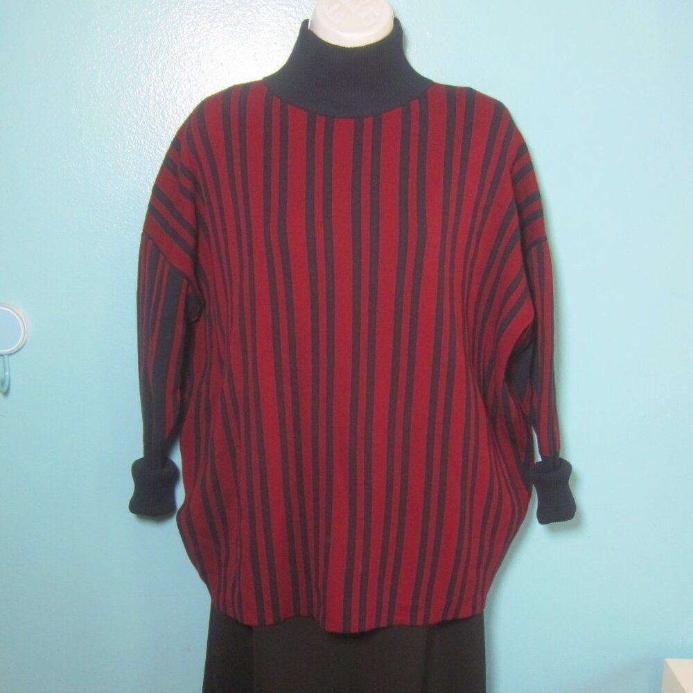 Tanya Taylor Tanya Taylor Size XL Sample Sweater Burgundy Navy Stripe Oversized Turtleneck Size XL / US 12-14 / IT 48-50 - 8 Thumbnail