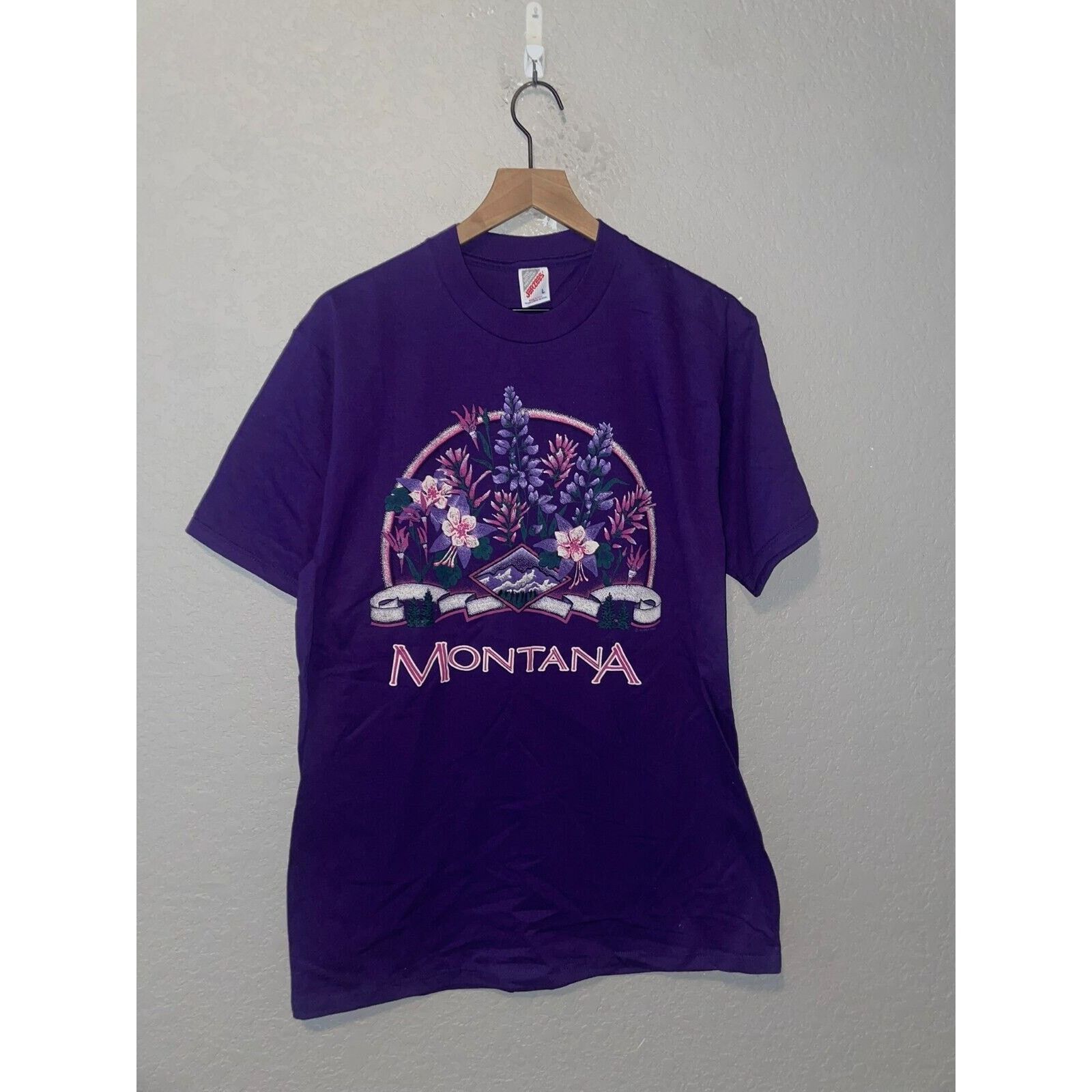Jerzees Vintage Montana Wildflower Shirt Flower Purple Tee VTG 90s Size US L / EU 52-54 / 3 - 1 Thumbnail