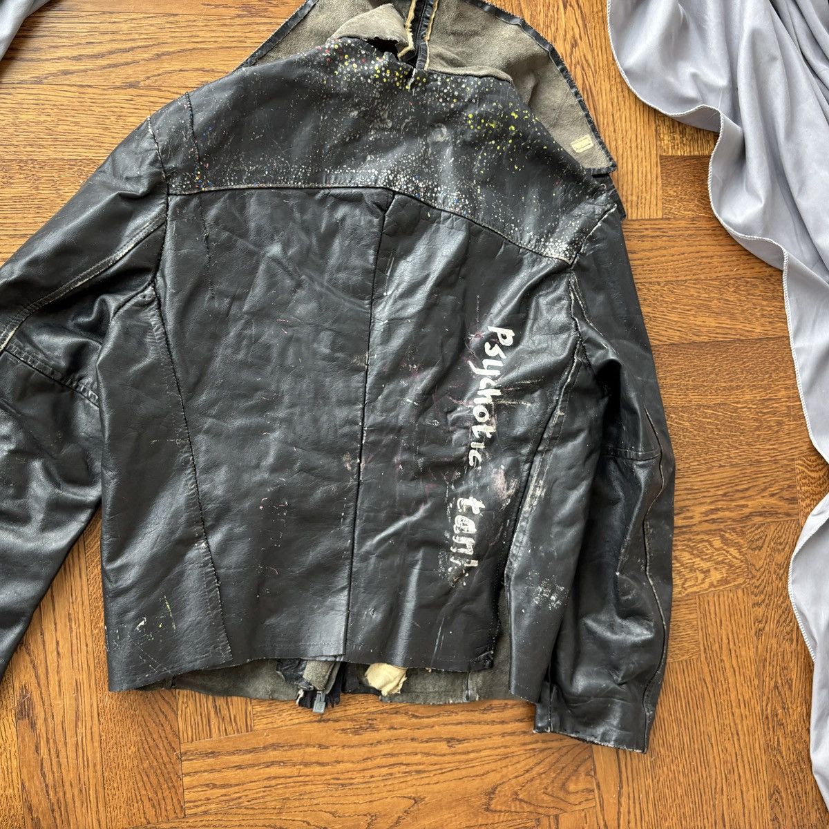 Vintage Trashed Leather Jacket Crust Punk Vintage Moto Paint Splat Size US S / EU 44-46 / 1 - 3 Thumbnail
