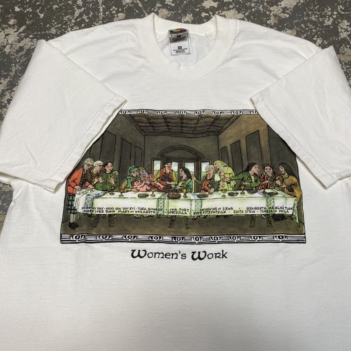 Japanese Brand × Vintage Vintage Women’s Work Last Supper Activist Parody 90s Tshirt Size US M / EU 48-50 / 2 - 3 Thumbnail