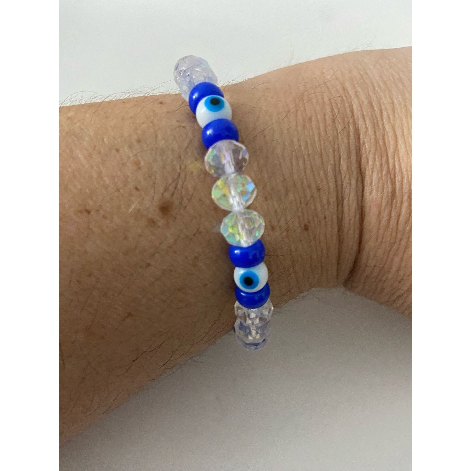 Handmade Sparkly clear and blue bead eye bracelet Size ONE SIZE - 1 Thumbnail