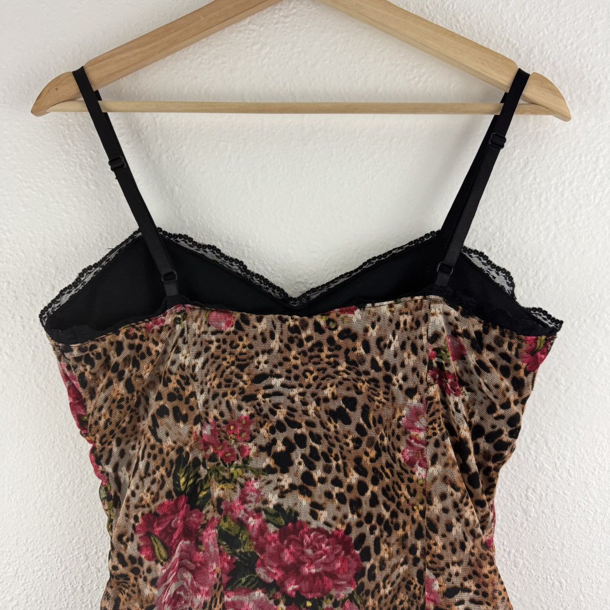 Other Vintage Y2K Tan Pink Leopard Rose Corset Mesh Cami Tank Top Size L / US 10 / IT 46 - 7 Thumbnail