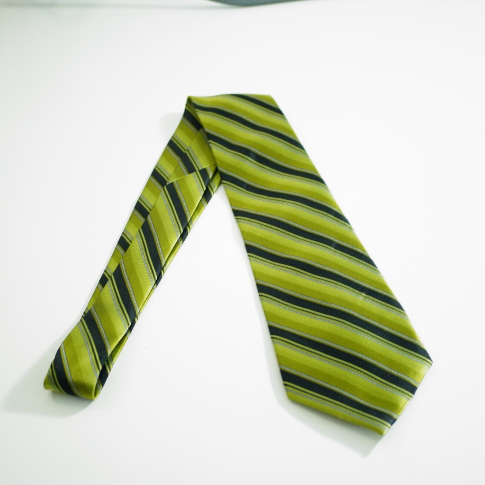 Stafford Stafford Woven Green Black Striped Wide Silk Tie Size ONE SIZE - 6 Thumbnail