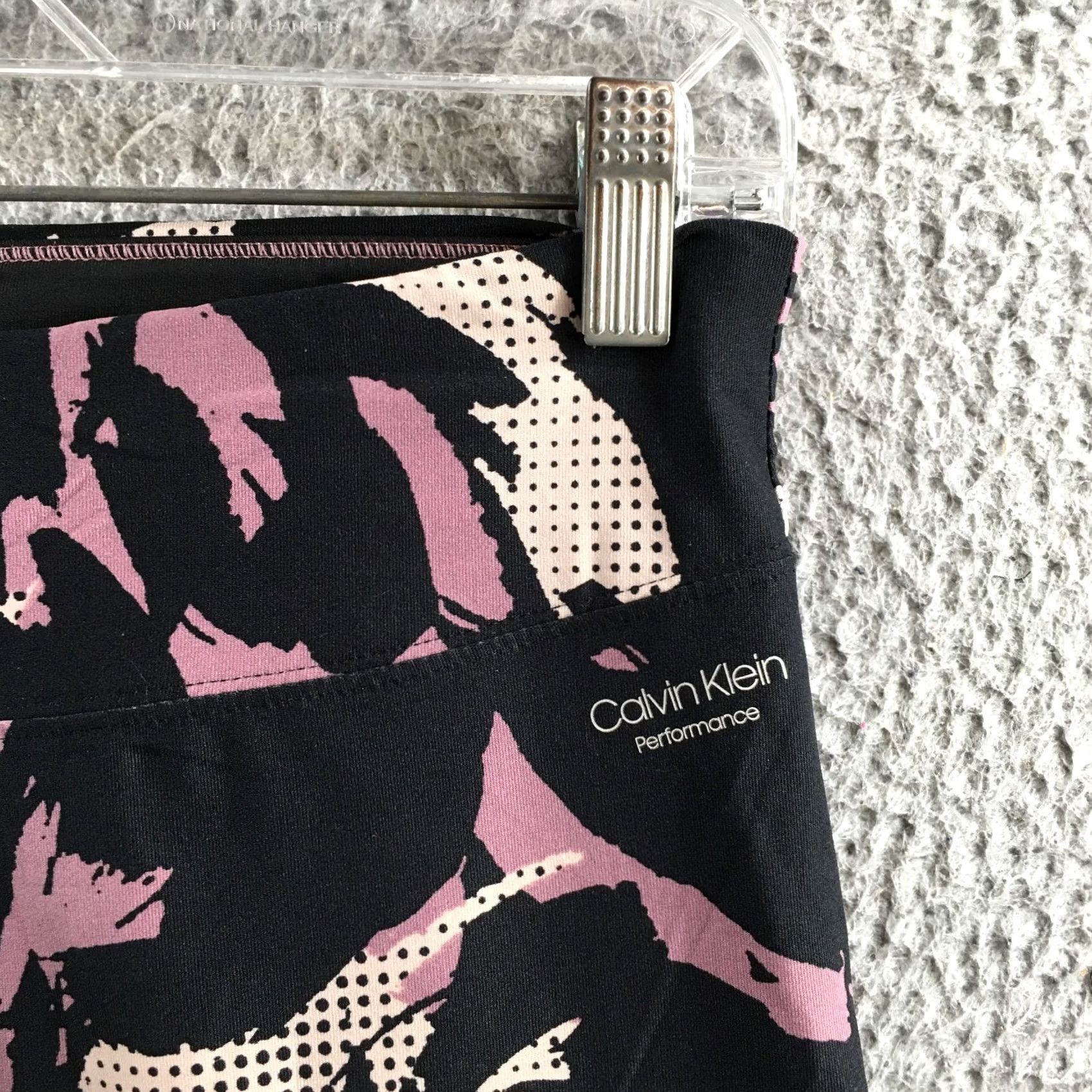 Calvin Klein Calvin Klein Leggings Womens M Black Pink Abstract Stretch Athletic Yoga Running Size 32" / US 10 / IT 46 - 4 Thumbnail