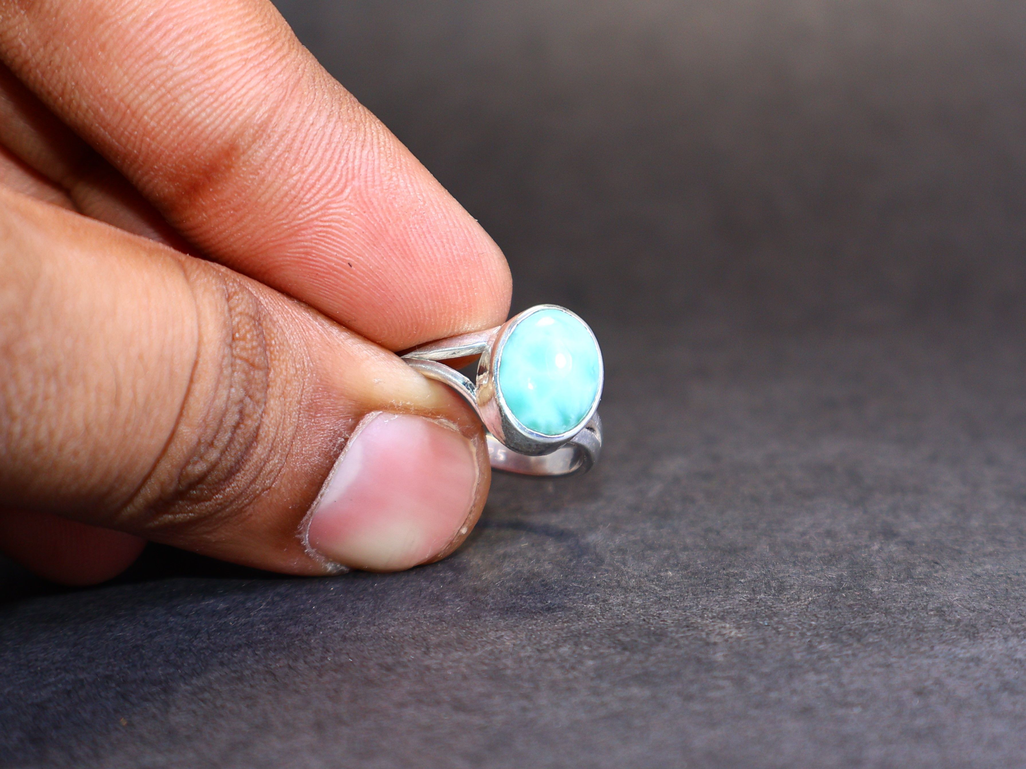 Handmade Natural Larimar Ring, Handmade Women Ring, Sterling Silver, Size ONE SIZE - 1 Thumbnail