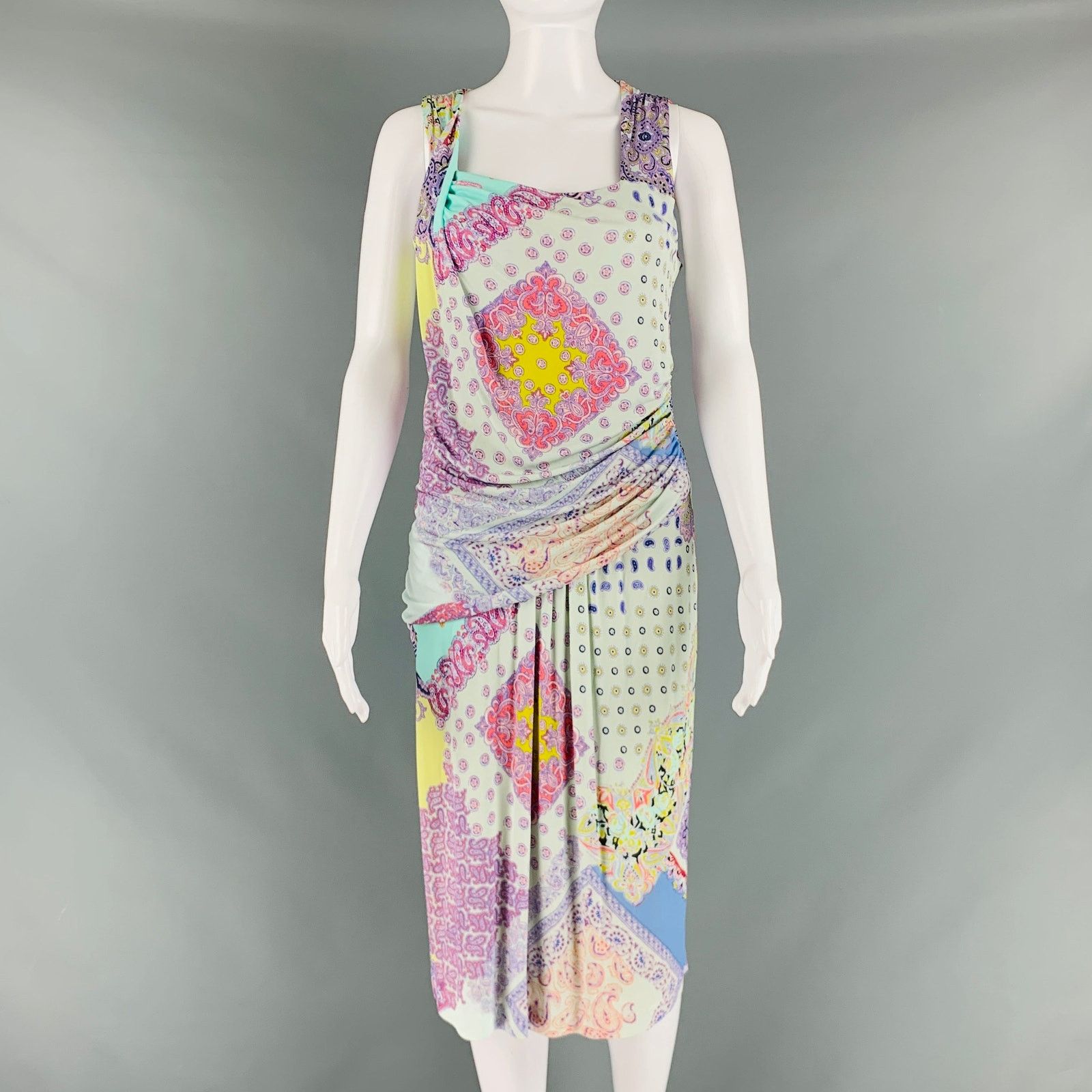 Etro ETRO Size 6 Multi-Color Lilac Viscose Paisley Draped Dress Size M / US 6-8 / IT 42-44 - 1 Thumbnail