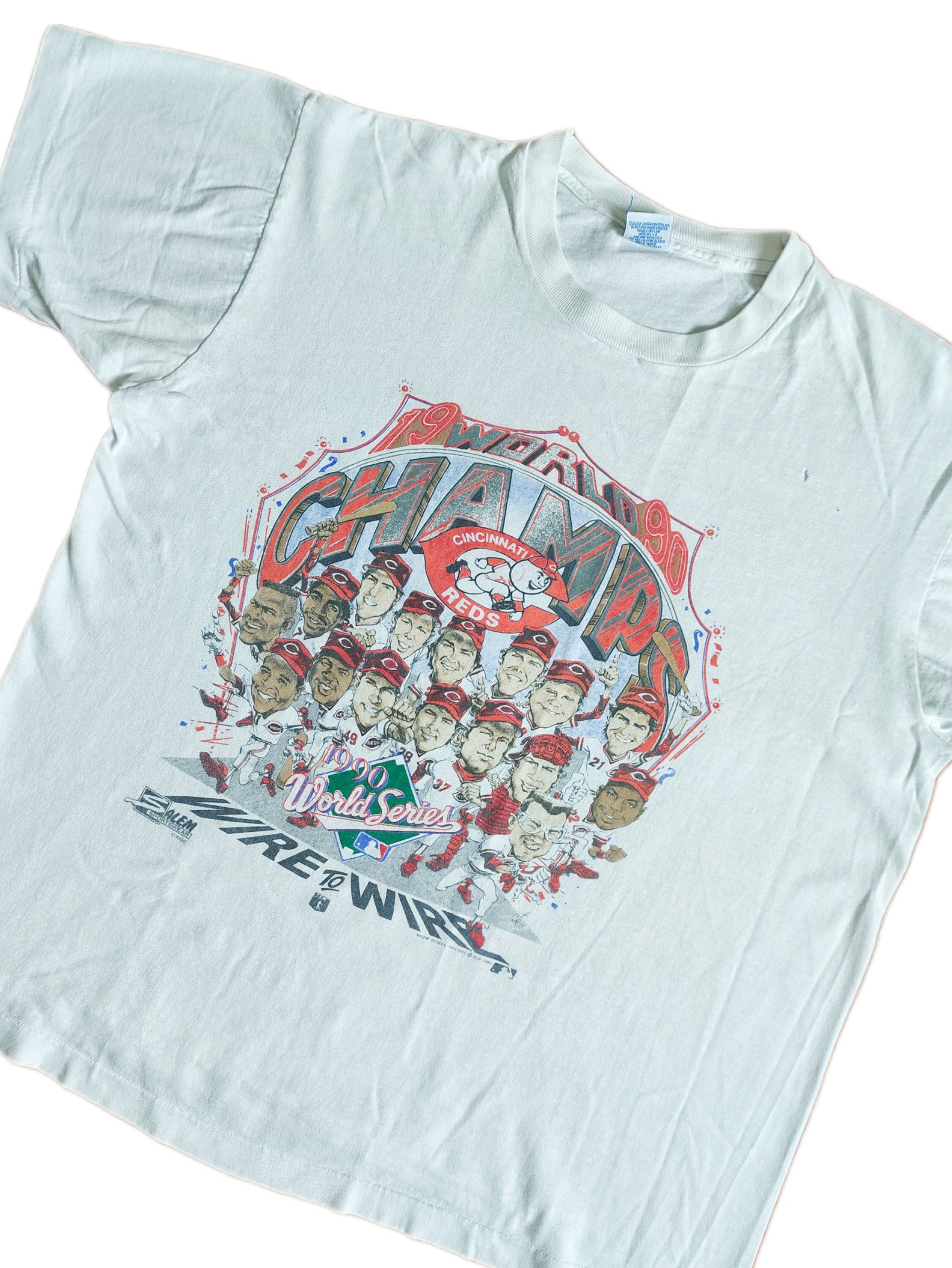 MLB × Salem Sportswear × Vintage Vintage Cincinnati Reds"Wire to Wire" 90s Caricature T-Shirt Size US XL / EU 56 / 4 - 2 Thumbnail