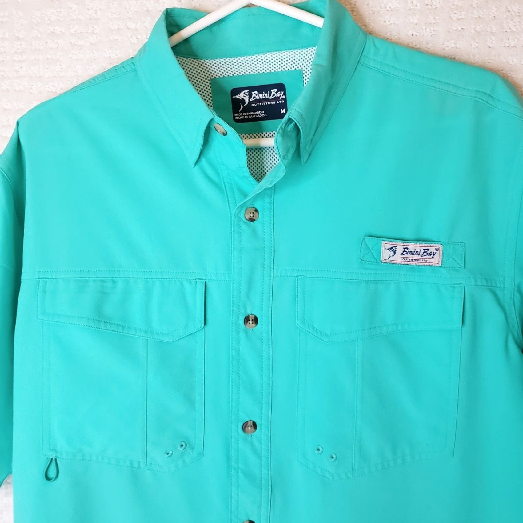 AQUA Bimini Bay Outfitters Short Sleeve Flats 5 V Bloodguard Shirt Mens M Aqua Green Size US M / EU 48-50 / 2 - 5 Thumbnail