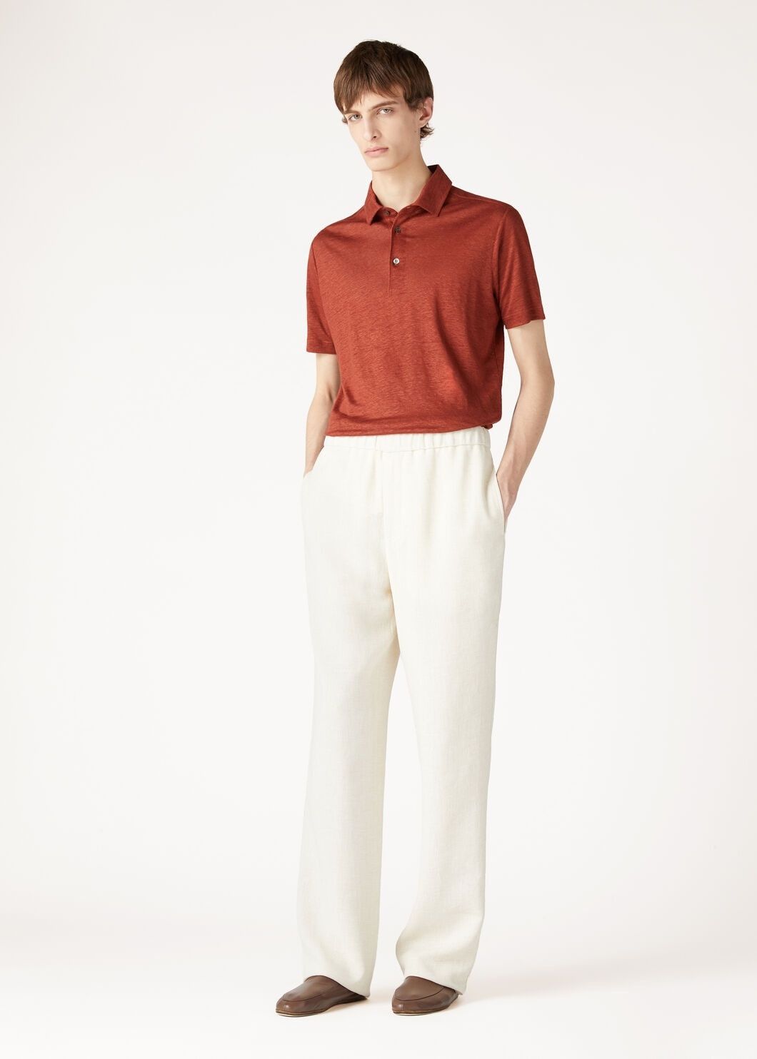 Loro Piana o1w1db10725 FAI1314 Linen Polo Shirt in Red Size US XL / EU 56 / 4 - 2 Thumbnail