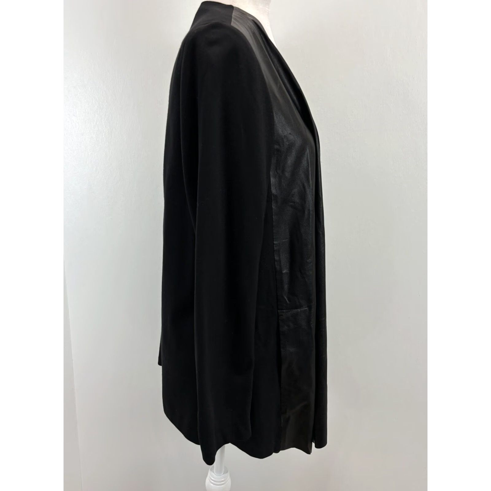 Vintage Lafayette 148 New York Jacket Women Open Front Black Faux Leather L Large Open Waterfall Relaxed Size: L - Womens Size L / US 10 / IT 46 - 4 Thumbnail