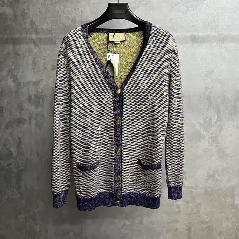 Gucci Blue jacquart pattern button V-neck stitching woolle