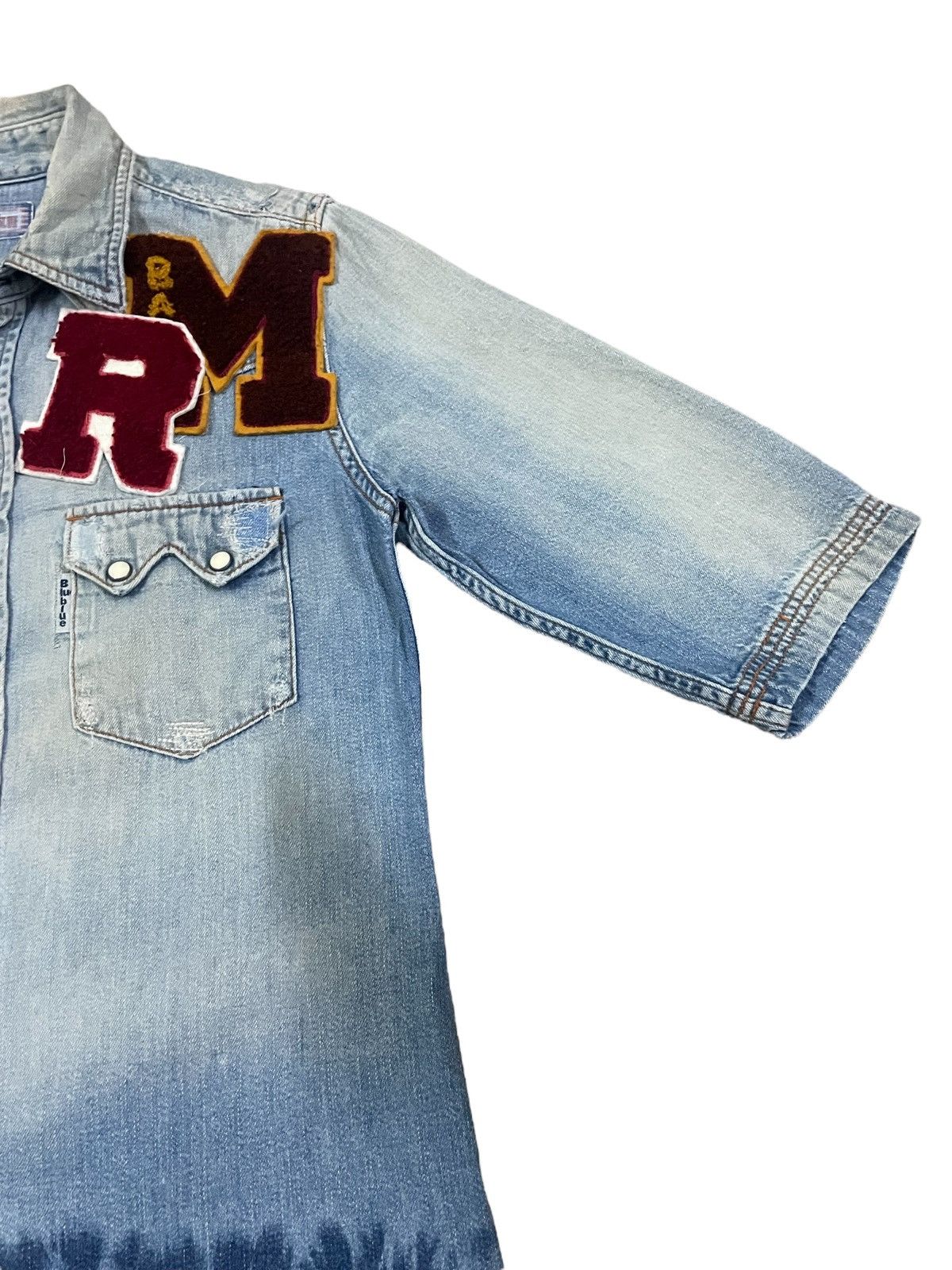 Blue Blue Japan BlueBlue Japan Crazy Indigo Wash Letterman Patch Denim Shirt Size US S / EU 44-46 / 1 - 4 Thumbnail