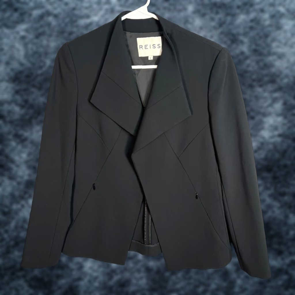 VINTAGE Reiss Blazer Jacket Women's Single-Breasted Notch Lapel Black Size M