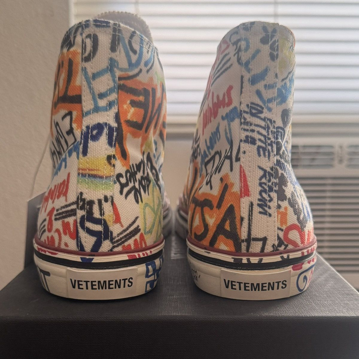Vetements VETEMENTS White Graffiti High-Top Canvas Sneaker (FW18) Size US 9 / EU 42 - 5 Thumbnail