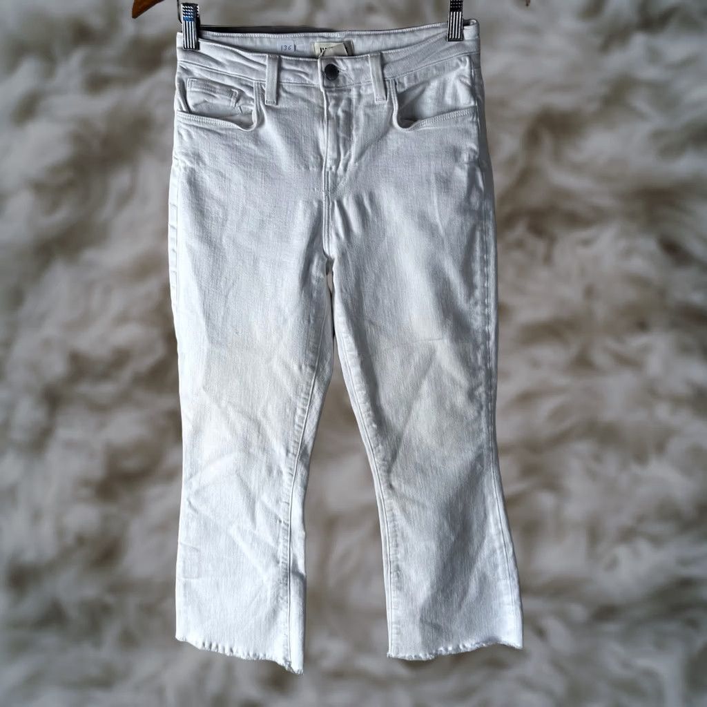 L'AGENCE VINTAGE? No. L'AGENCE Kendra High Rise Cropped Flare Jeans White Raw Hem 26 2651ISK Size 26" / US 2 / IT 38 - 1 Thumbnail