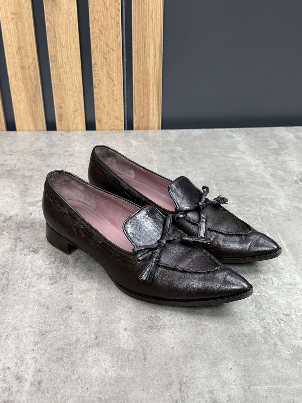 Miu Miu Miu Miu Black Leather Loafers Tassel Pointed Toe Size 37 1/2 Size US 7.5 / IT 37.5 - 8 Thumbnail