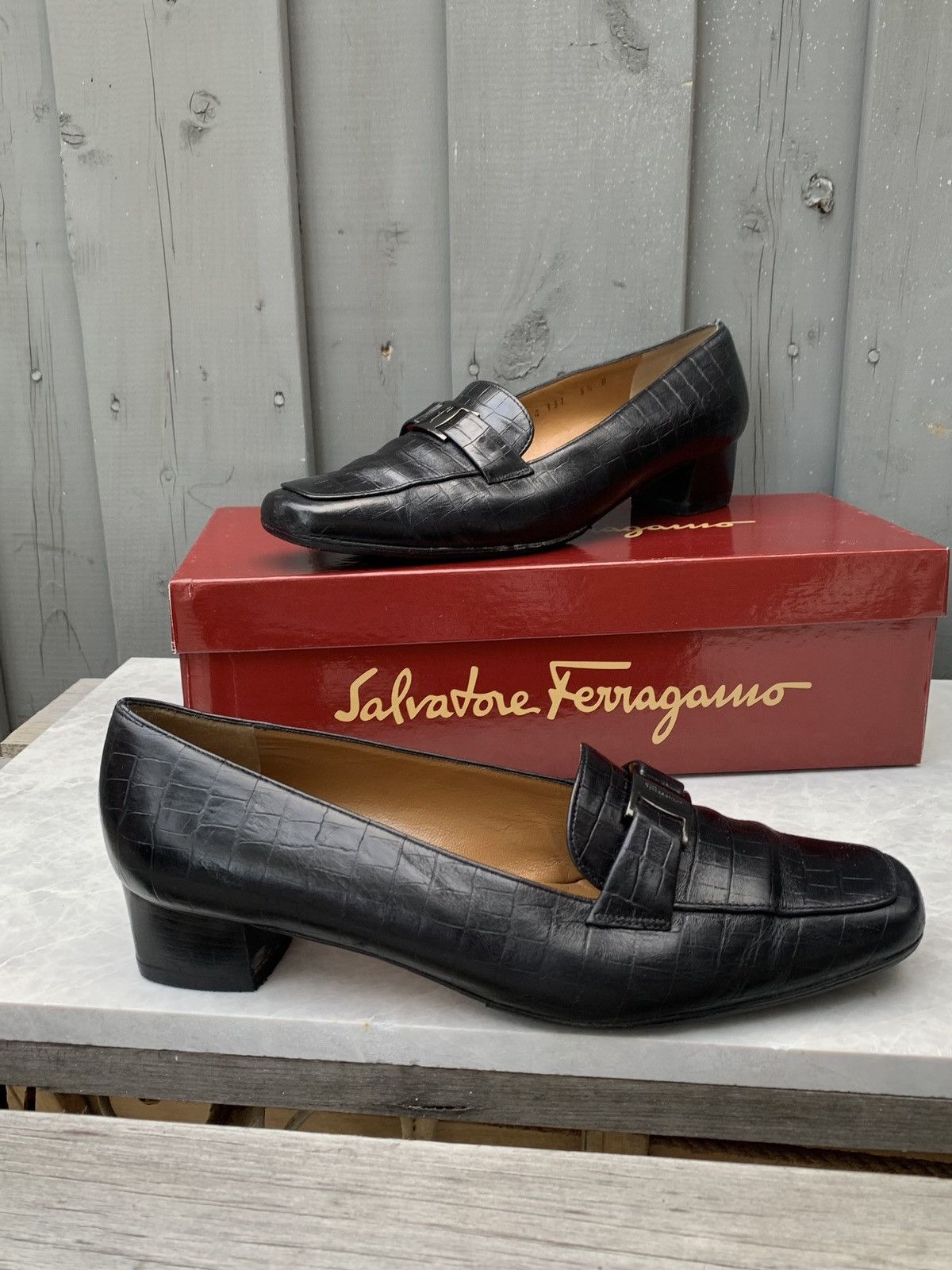 Salvatore Ferragamo × Vintage Vintage Salvatore Ferragamo Boutique Croc Leather Square Toe Size US 6.5 / IT 36.5 - 2 Thumbnail