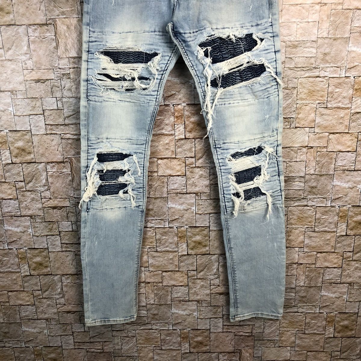 Vintage H&M Blue Distressed ripped Denim Pants #A453 Size US 32 / EU 48 - 3 Thumbnail