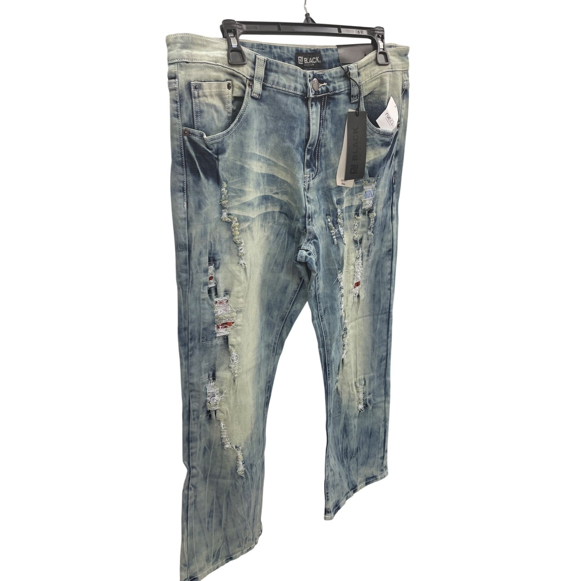 Other Black Premium Mens blue acid distressed Boot Cut Denim Jeans Size US 34 / EU 50 - 2 Thumbnail