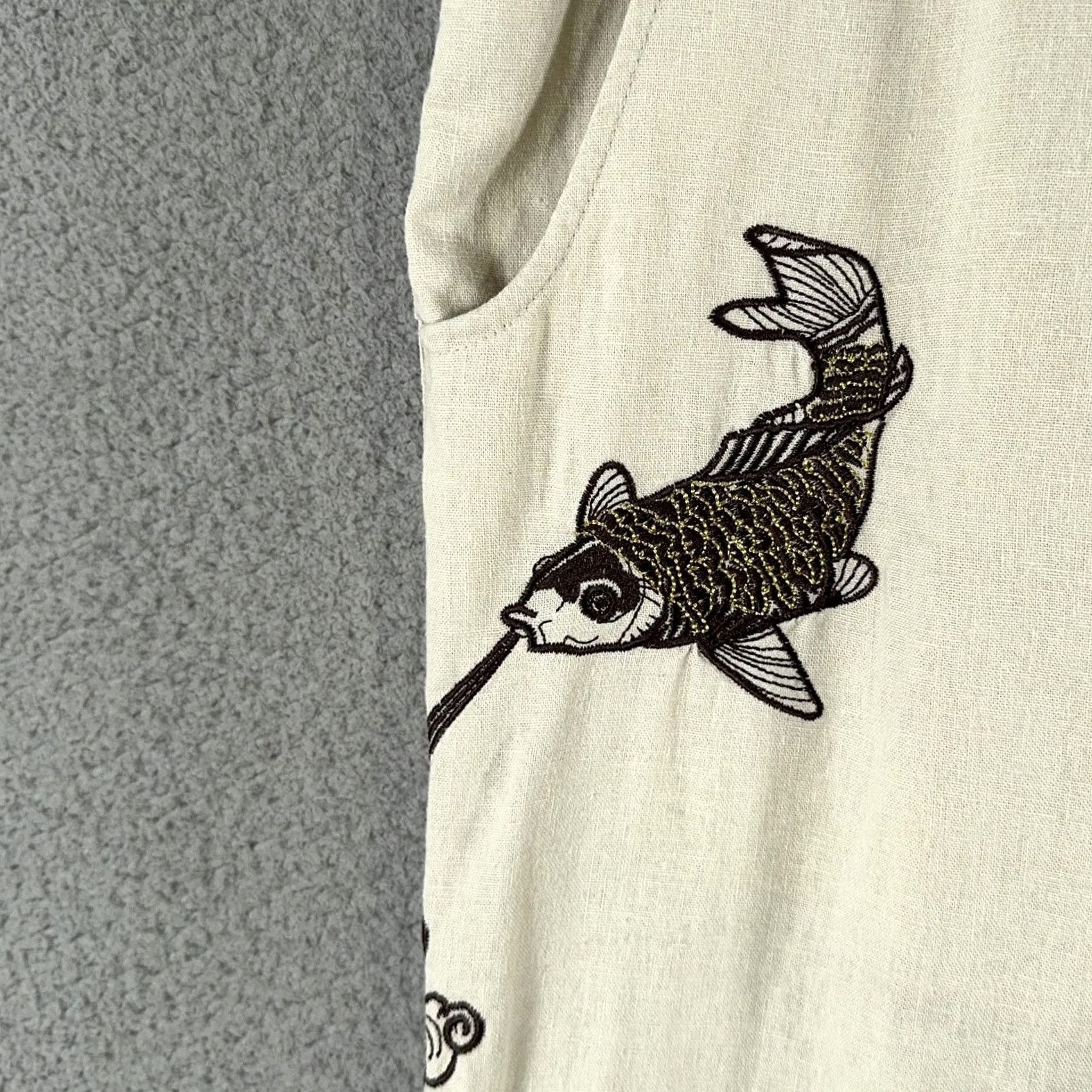 Vintage VINTAGE Artful Dodger Embroidered Linen Pants Mens 40 Beige Koi Fish 41x33 Size US 40 / EU 56 - 4 Thumbnail