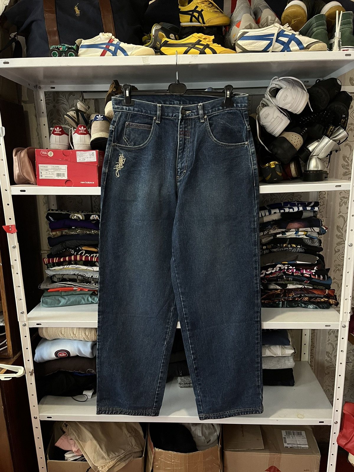 Japanese Brand Vintage Blue Embroidery Baggy Winged Jeans Y2K Size US 32 / EU 48 - 3 Thumbnail